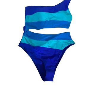 Blue and Teal One-Shoulder Bikini